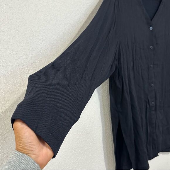 Eileen Fisher Boxy Black Ribbed Casual Cardigan Women Sz Medium Lagenlook USA - Picture 9 of 12
